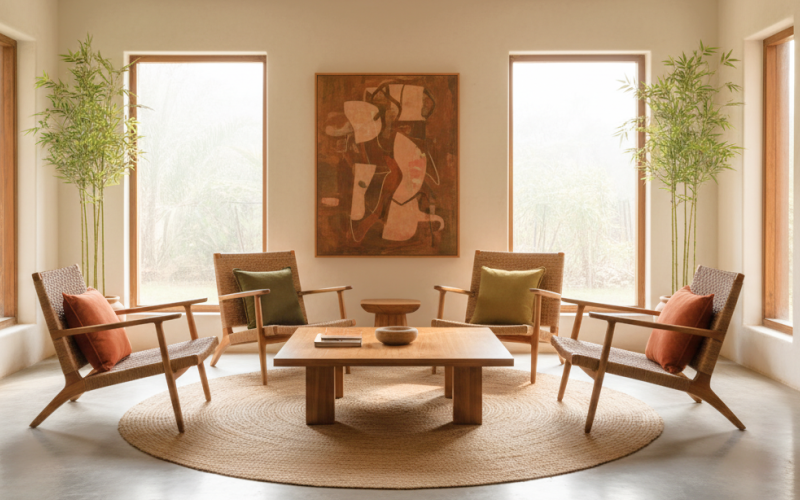 Comfortable Kolkata homestay with natural light and wooden decor