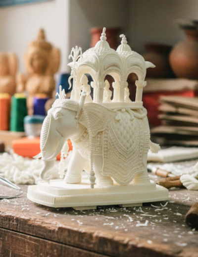 Traditional shola art elephant figurine from Kolkata, India