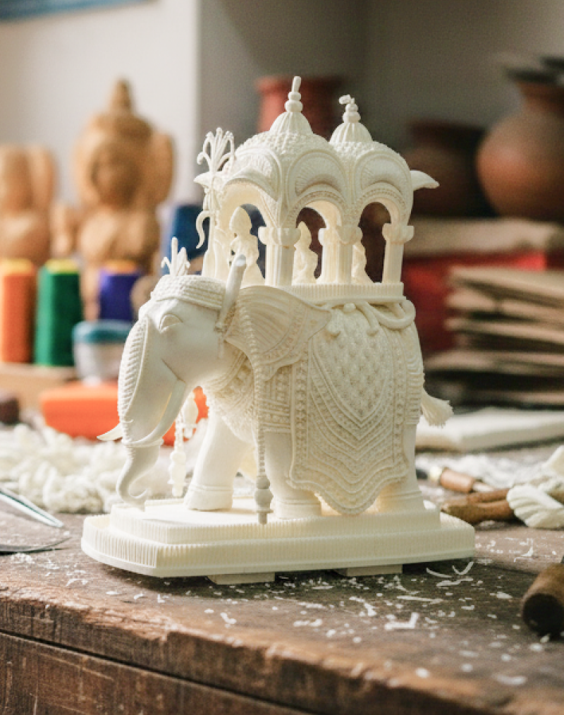 Traditional shola art elephant figurine from Kolkata, India