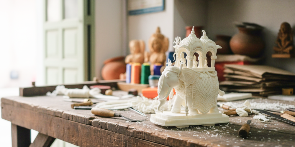 Traditional shola art elephant figurine from Kolkata, India