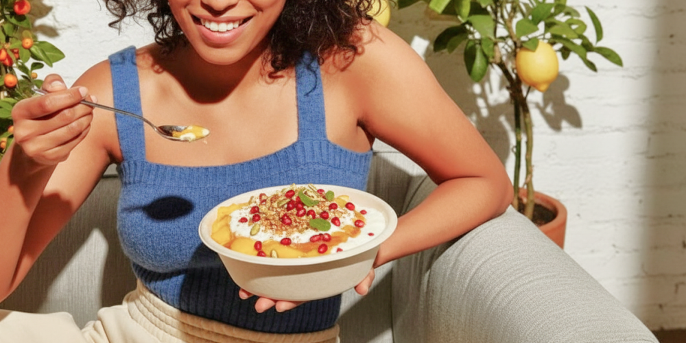 Indian doi parfait topped with pomegranate and nuts