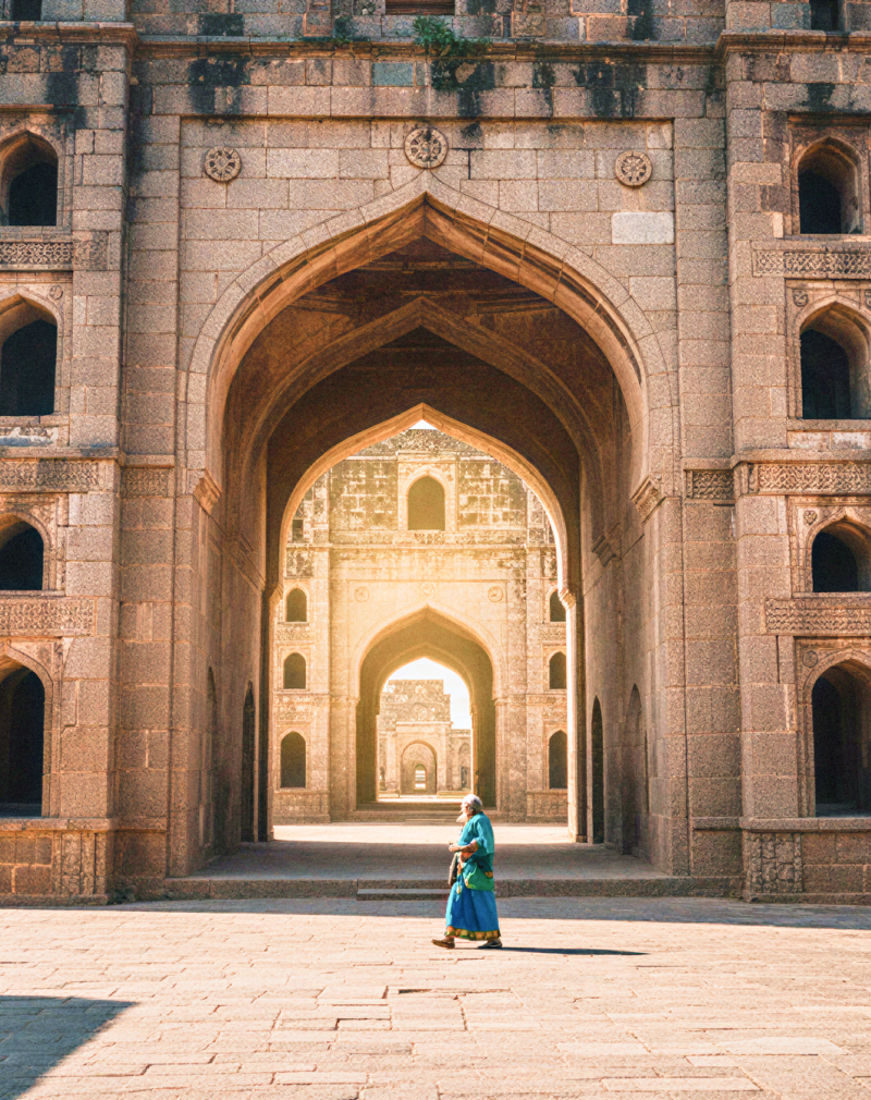 Heritage monument in Hyderabad, India with symmetrical arches