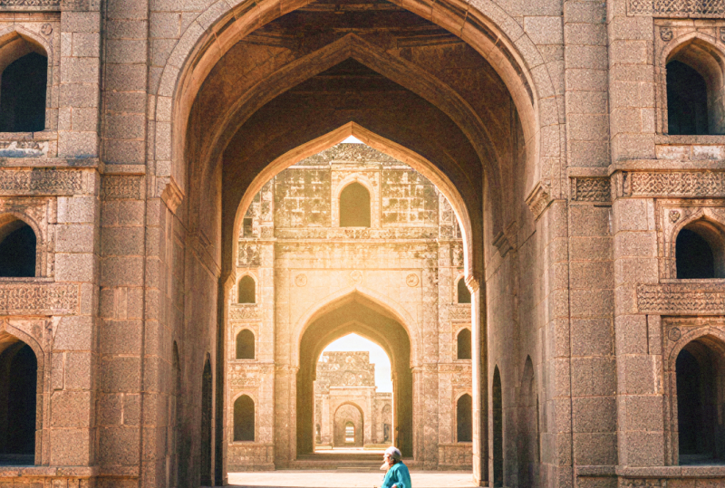 Heritage monument in Hyderabad, India with symmetrical arches