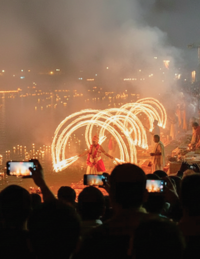 Experience Indian festivals as a tourist — Ganga Aarti fire ceremony in Varanasi during Diwali