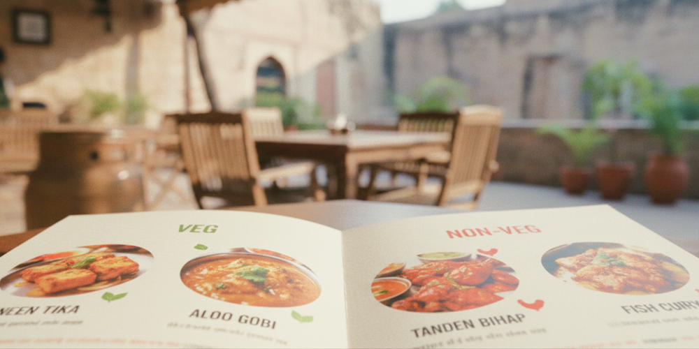 How to navigate an Indian menu — restaurant menu card showing veg and non-veg sections